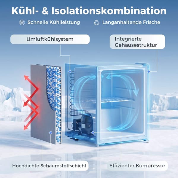 35L kompakt vit minifrys, justerbar termostat