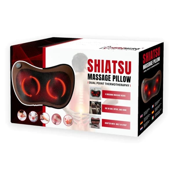 Shiatsu massagekudde, dubbel värmeterapi, 4 noder, brun