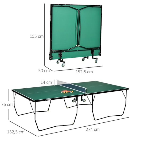 Indoor Pöytätennispöytä Pyörillä Pöytätennispöytä Taitettava Pöytätennispelisetti, Jossa 2 Pöytätennismailaa Ja 3 Palloa, Terästä, Vihreä