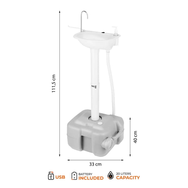 Bärbart campinghandfat, 20L tank, USB-pump