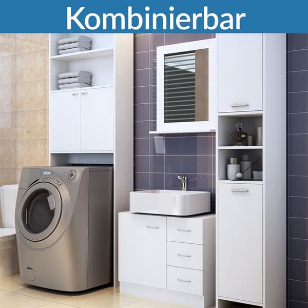 Badeværelsesskab, hvidt, 3 skuffer, MDF