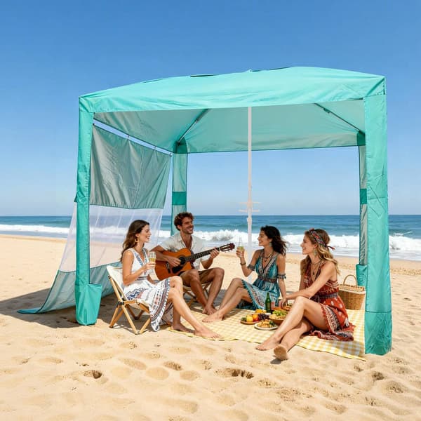 Strandcabana-overdækning 2,4 x 2,4 m, sidevæg, UPF 50+