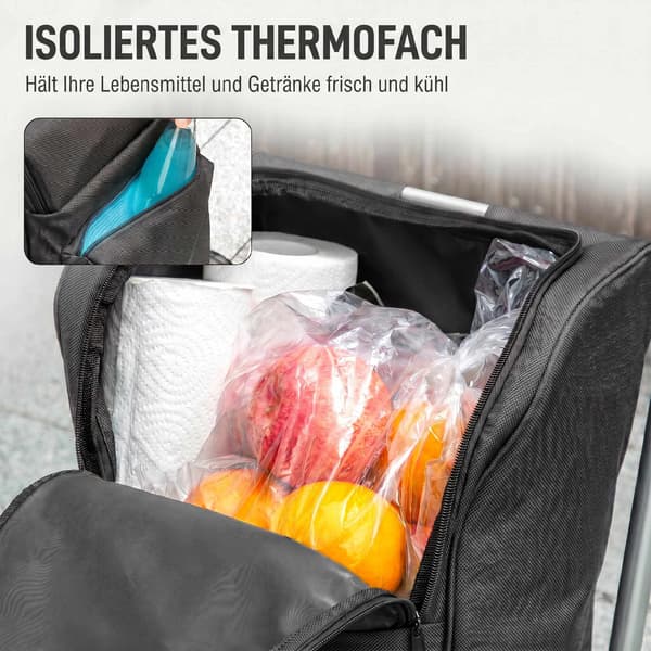 Taittuva ostoskärry kylmälaukulla, 46L, tummanharmaa