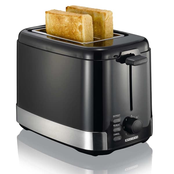 2-skivers brødrister, 800W, sort/rustfrit stål, bollevarmer