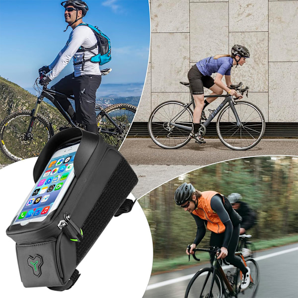 Cykelsteltaske med cover til telefon og navigation, sort