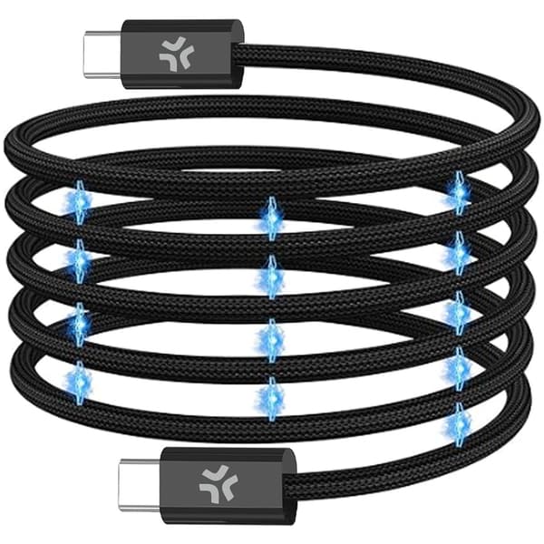 USB-C magnetisk flettet kabel, 60W, 2m, sort