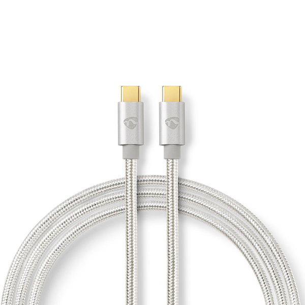 USB-kabel | USB 2.0 | USB-C™ Hane | USB-C™ Hane | 100 W | 480 Mbps | Guldplaterad | 1.00 m | Rund | Flätad / Nylon | Silver | Kartong med täckt fönste