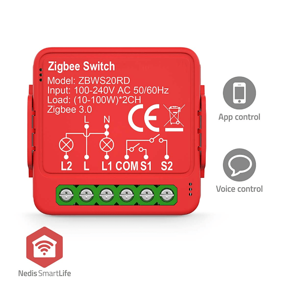 SmartLife Power Switch | Zigbee 3.0 | 2x100 W | Terminalforbindelse | App tilgængelig til: Android™ / IOS