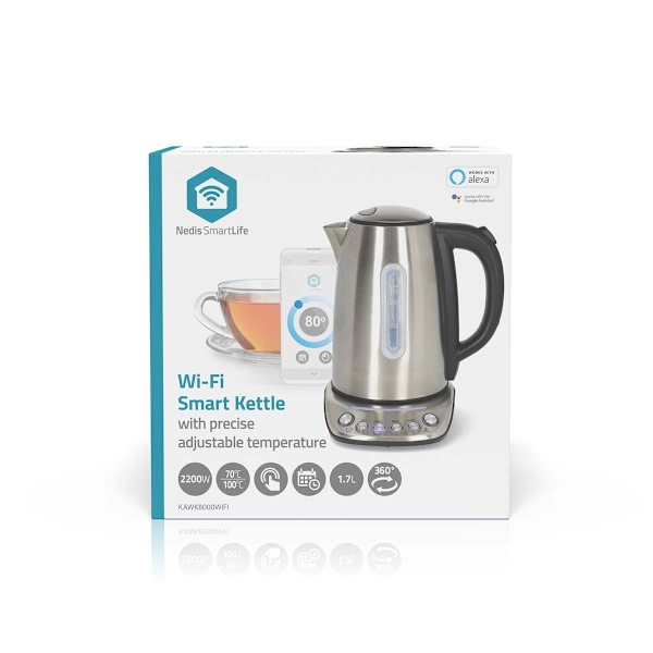 SmartLife Elkedel | Wi-Fi | 1.7 l | Rustfrit stål | 70,80,90,100 °C | Temperaturindikator | Drejelig 360 grader | Skjult varmeelement | Strix®-control