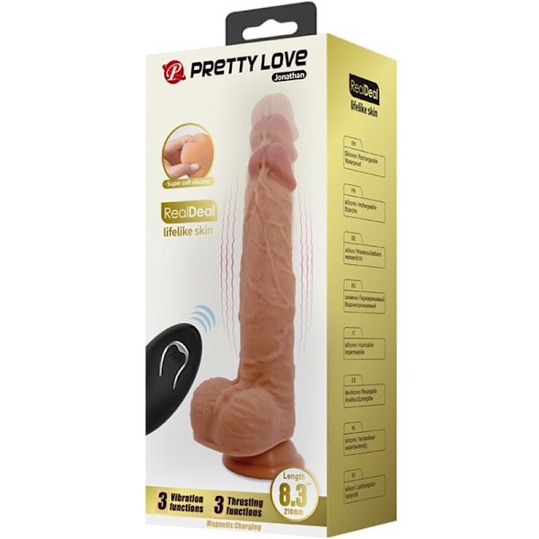 Pretty Love - Jonathan Silicone Dildo 3 Vibrationer + 3 Insättningsmått Fjärrkontroll 21 Cm