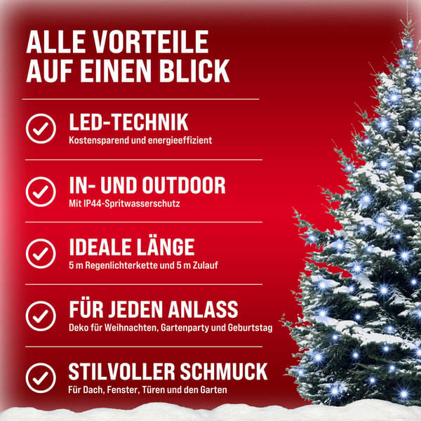 LED-julslinga, kallvit, 10m, IP44