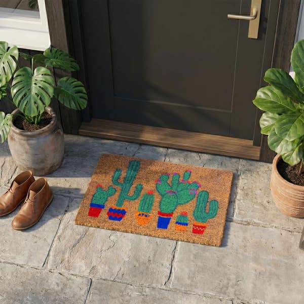Dørmåtte i kokosfiber, botanisk design, 60x40 cm