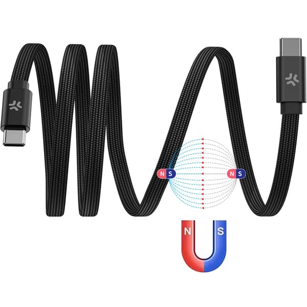 USB-C till USB-C-kabel 60W, magnetisk flätad platt 2m