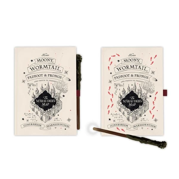Marauders Map A5 notesbog med tryllestav til Harry Potter-fans