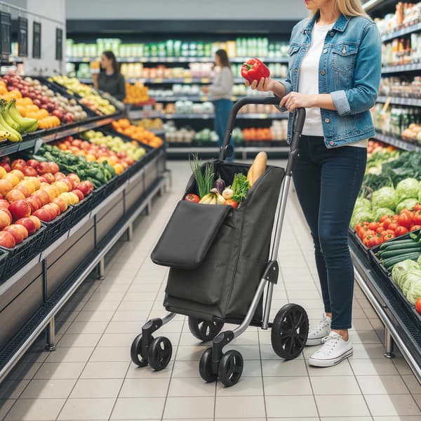 Hopfällbar shoppingvagn med kylväska, 46L, mörkgrå
