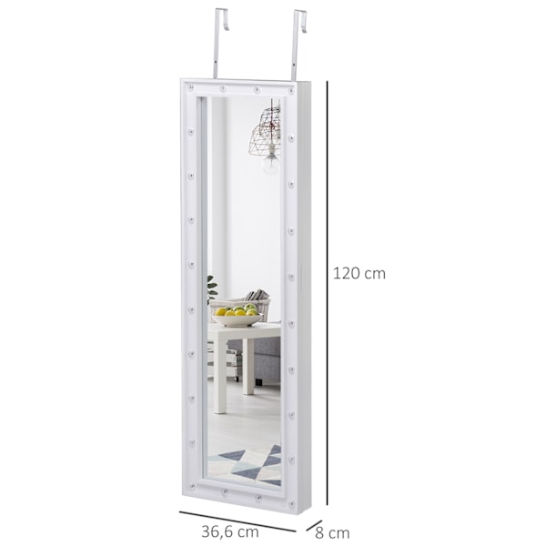 Spejlskab LED smykkeskab hængende låge montering MDF hvid 36,6 x 8 x 120 cm