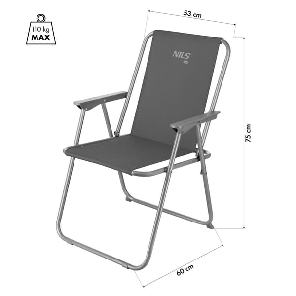 Fällbar campingstol, grå, bärbar, lätt