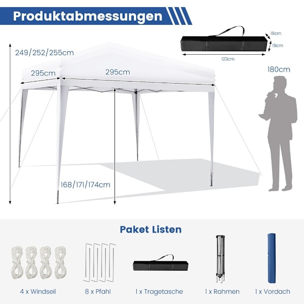 3 x 3 m Pop-Up Gazebo utomhusstrandtält Vit