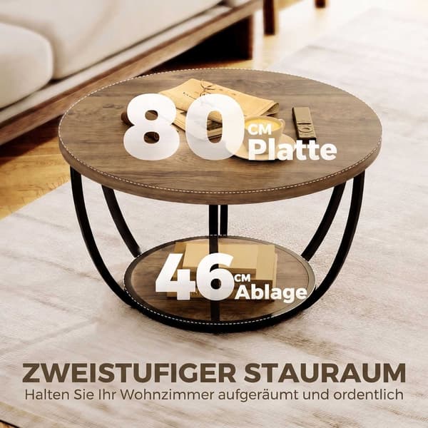 Sofabord med 2 niveauer, 80x80x43,8 cm, brun/sort