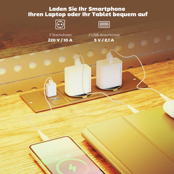 Vendbart L-formet gamingbord med LED-lys og opbevaring