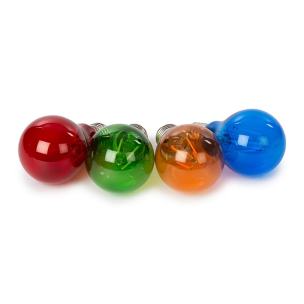 Filament pæresæt - A60 - Farvet glas - 4 stk - Rød - Grøn - Blå
