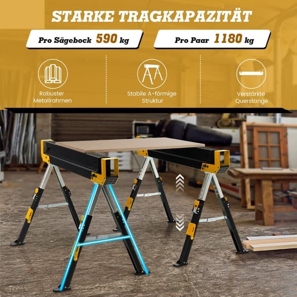 Justerbar savbukkepar, 1180 kg kapacitet, foldbar