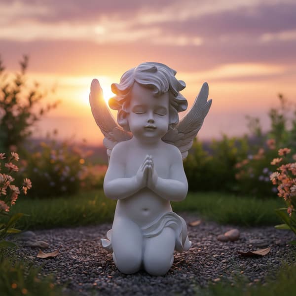 Bedende engelstatue til kirkegård eller have