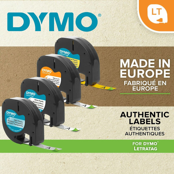 Dymo LetraTAG - plasttejp 12 mm x 4 m, svart med transparent bas