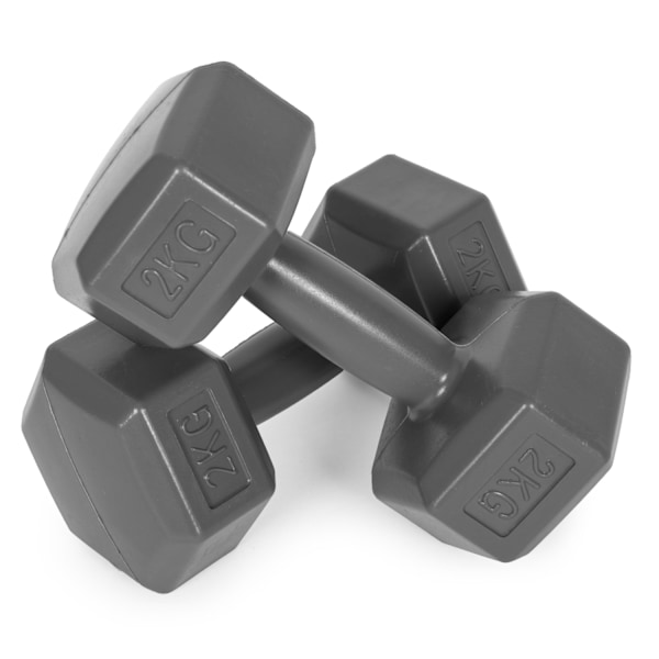 Hex hantlar set 2x2 kg, träningsvikter, konditionsbelastning, grå, ModernHome