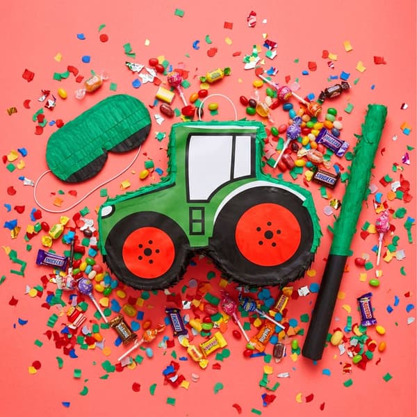 Traktor Piñata Sæt med Pind & Maske, Mørkegrøn