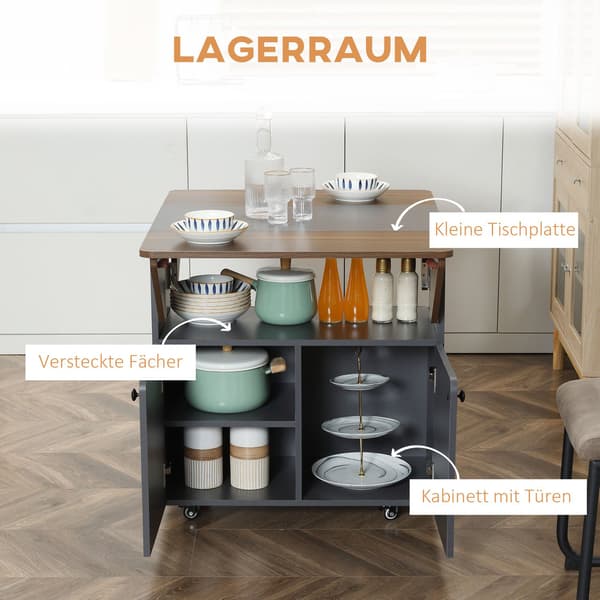 Fällbart bord med förvaring, 4 hjul, ljusgrå/mörkbrun