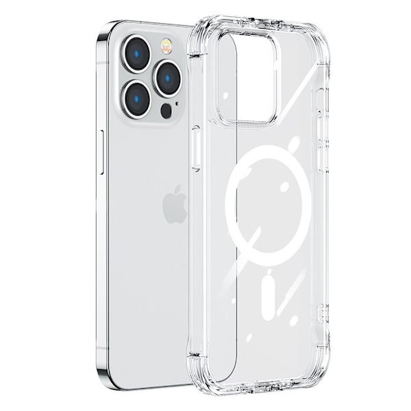 Magnetfodral för iPhone 14 Plus, pansarskal med krokar och stativ, transparent