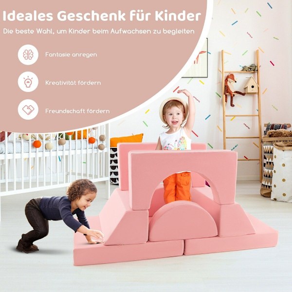 Moduluppbyggd barnsoffa, leksoffa, modulsoffa med avtagbart överdrag, 105,5 x 101 x 48 cm, rosa