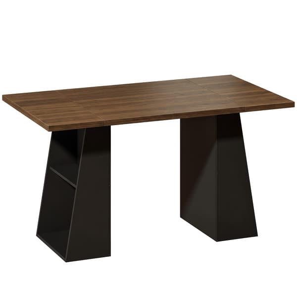 Industrielt computerbord 140 cm, 4 åbne hylder, brun-sort