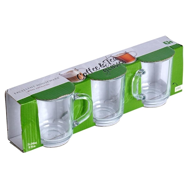 Set med tre glas med handtag - Tjockt glas, mikrovågssäkra
