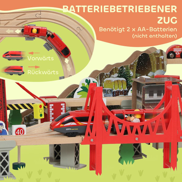 Trætogsæt, 100 dele, magnetisk kran, bøgetræ