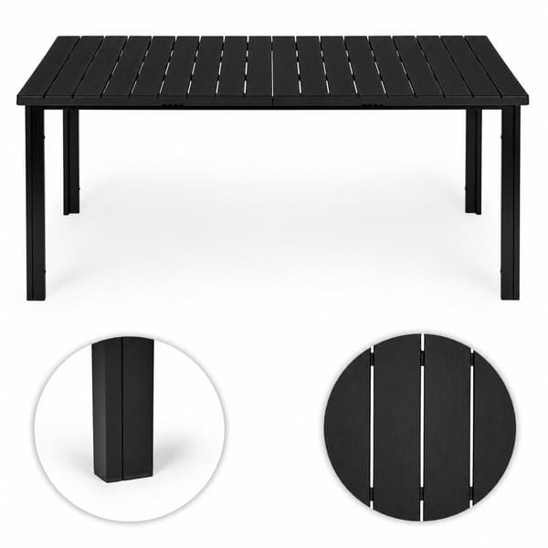 Stort havebord med 8 siddepladser, 180×90 cm, sort HDPE