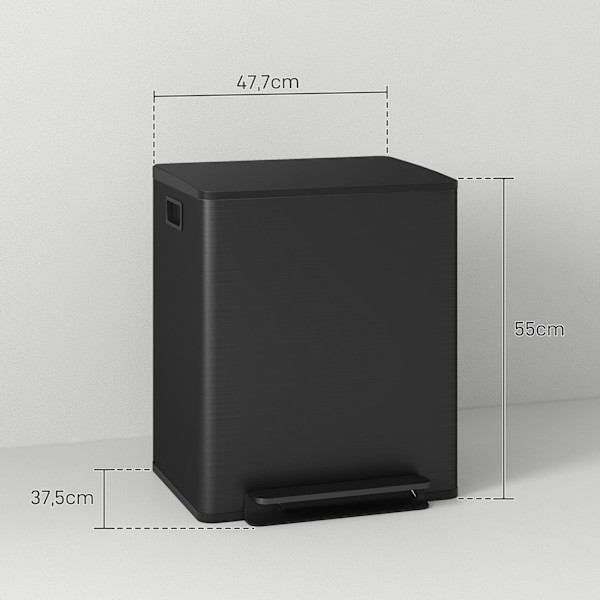 Skraldespand 2x25L pedalspand rustfrit stål med låg og fodpedal, kosmetikspand med inderspand til stue og kontor, 47,7x37,5x56cm