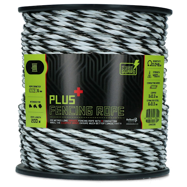 ZoneGuard 6 mm Plus hegnsreb sort og hvid 200 m