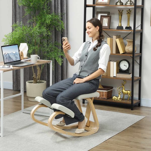 Ergonomisk knælestol, birketræsstel, cremehvid