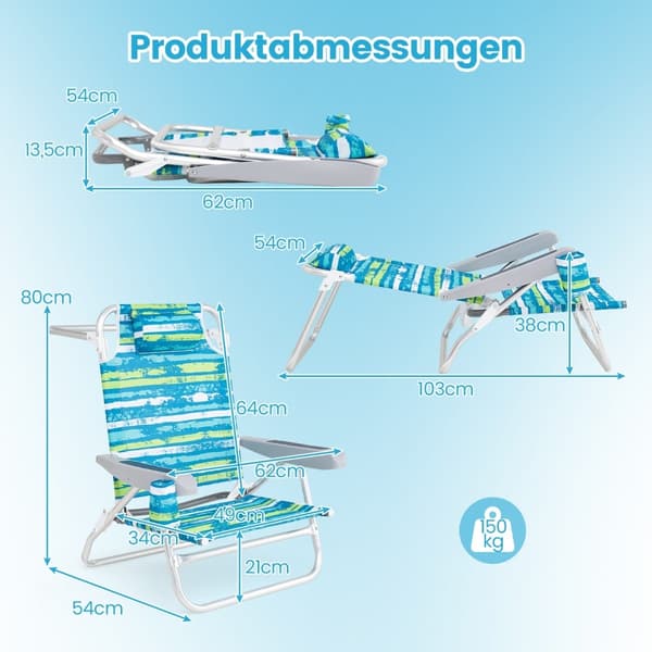Hopfällbara strandstolar, justerbart ryggstöd, 2-pack, grön