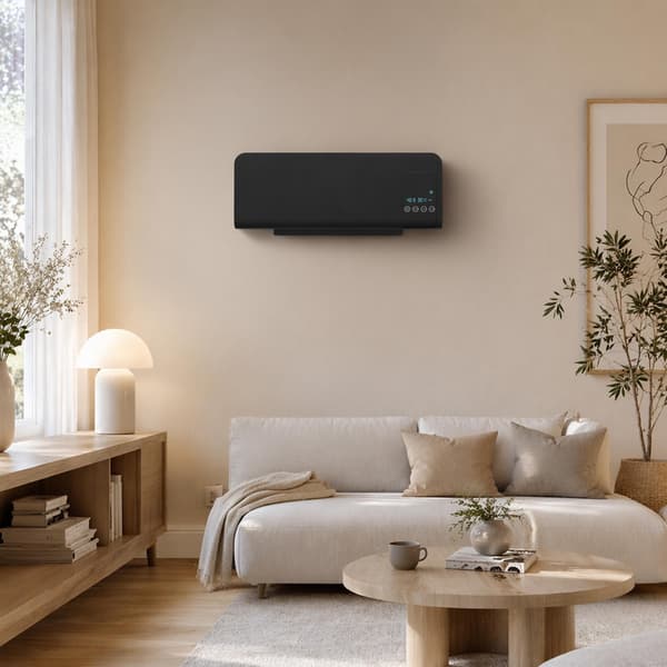 Väggmonterad elektrisk värmare, svart, 2 lägen, timer, LED-display