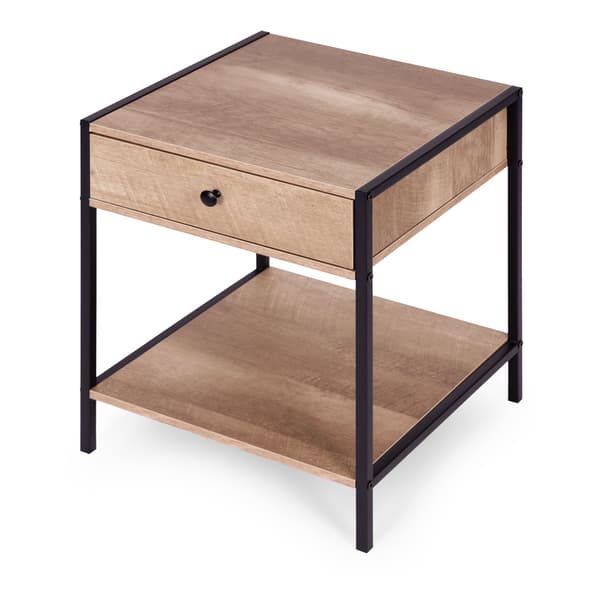 Loft sengebord med skuffe og hylde – lys eg