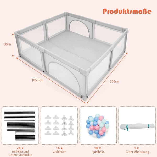 Lekhagartält för spädbarn och småbarn Lekhage med 2 dörrar grå