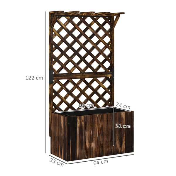 Højbed med espalier, forkullet træ, 64x33x122 cm