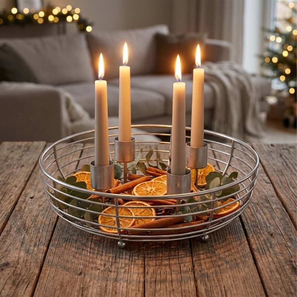 Adventskranshållare i silverfärgad metalltråd – 20,5 cm