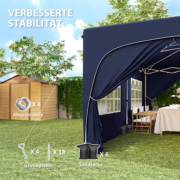 Lysthus ca 3x6m, vandafvisende, stabilt, vintertæt pop-up foldepavillon, UV-beskyttelse 50+, sammenfoldeligt partytelt, havetelt med 6 sidepaneler, lo
