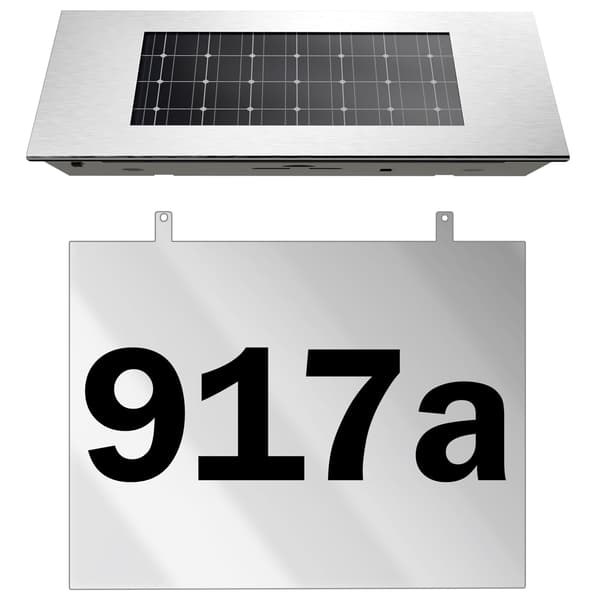 Aurinkoenergialla toimiva talon numerokyltti LEDeillä