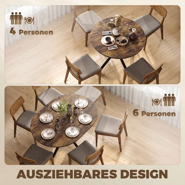 Utdragbart matbord för 4–6 personer, rustik brun industridesign
