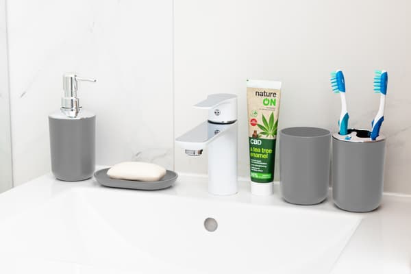 Badeværelsessæt, 6-delt grå plasttilbehør